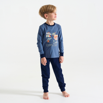 منامة من الجيرسي من قطعتين باللون الأزرق للأولاد